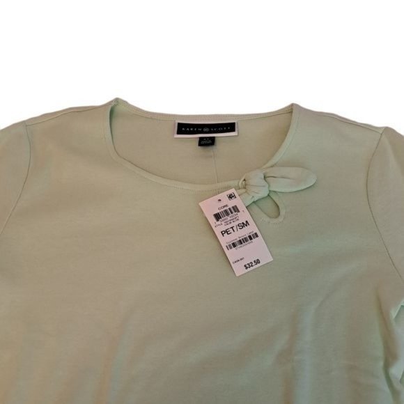 Karen Scott Petite Small Calm Aloe Green Top Pullover Bow NWT - Picture 3 of 9